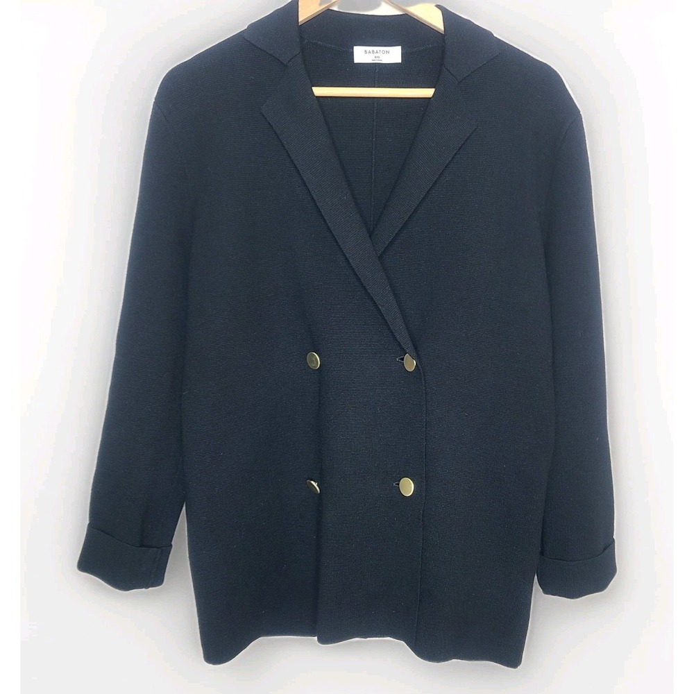 Aritzia Babaton Black Double Breasted Knit Cardigan Blazer Relaxed Fit 2XS